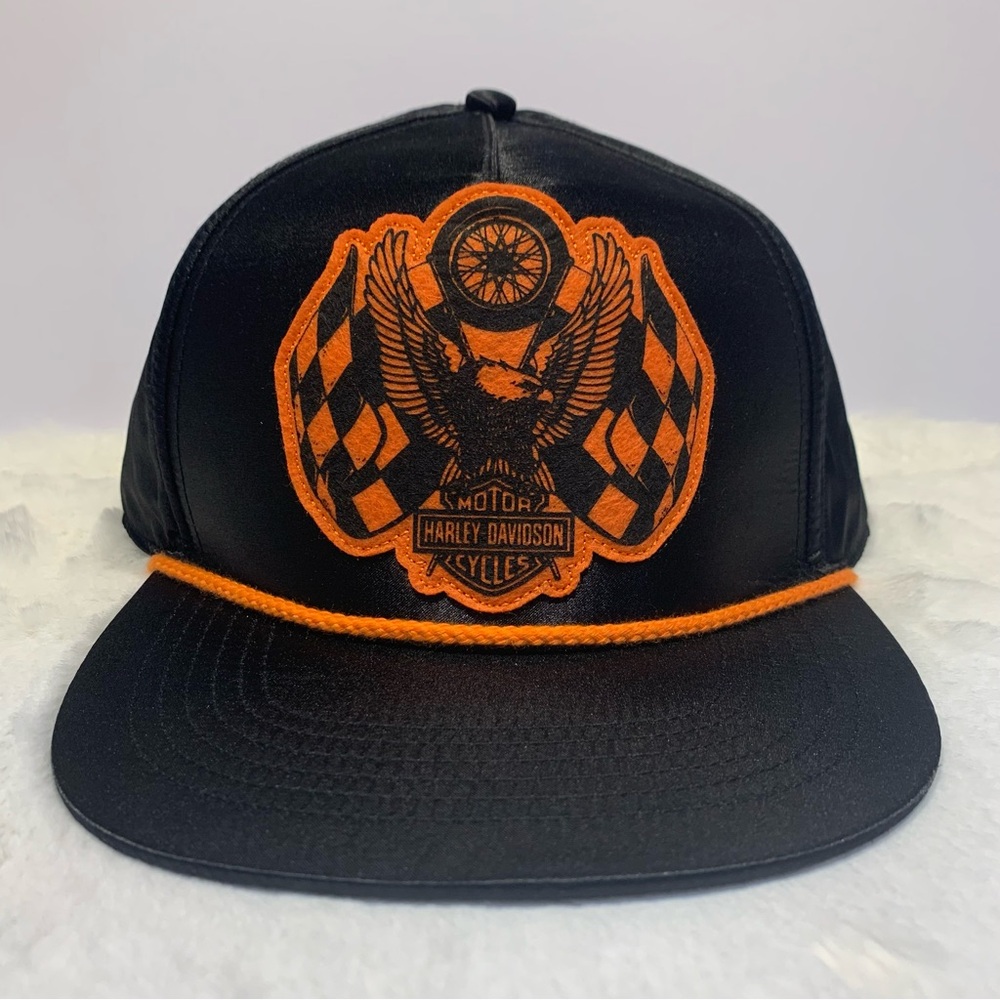 Harley-Davidson 120th Anniversary Racing Flag Eagle Black Snapback Mens Hat